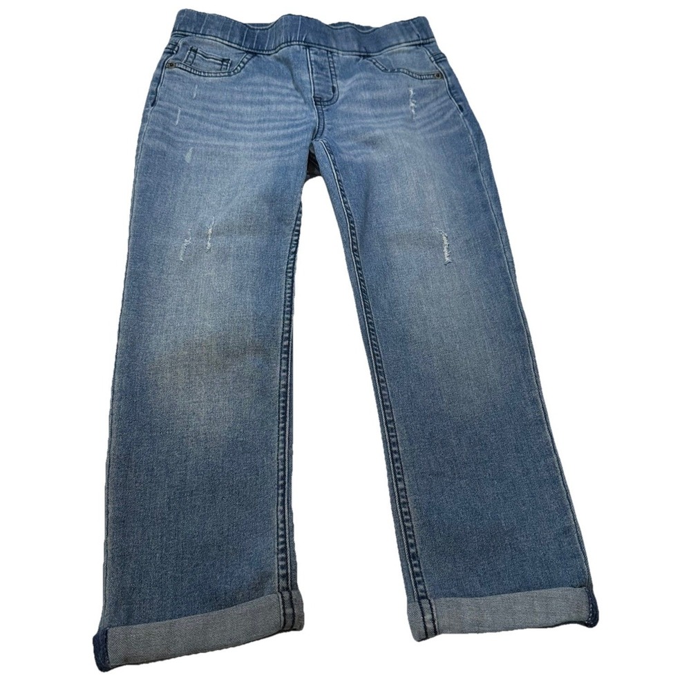 Justice Girls Jeggings Sz 10 Blue Denim Pull-On Back Pockets Distressed Stretch